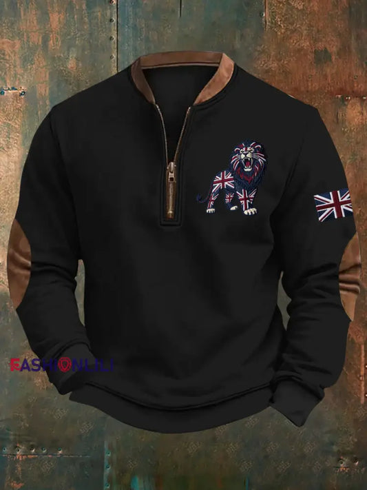 Men’s British Lion Print Casual Sweatshirt Black / S