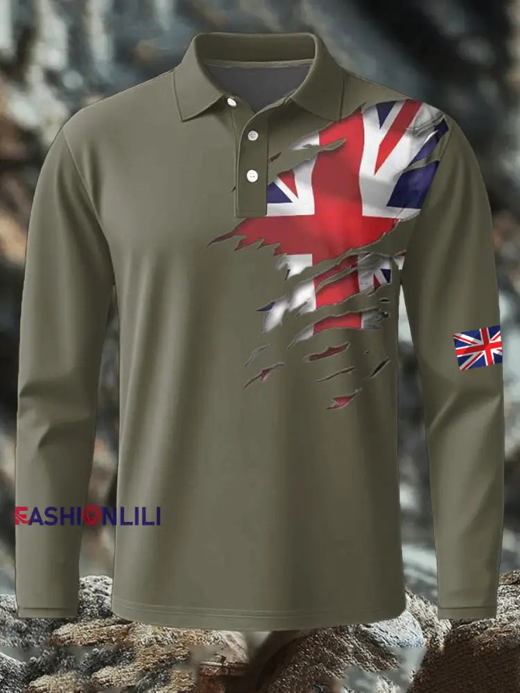 Men’s British Printed long sleeve shirt Army Green / S