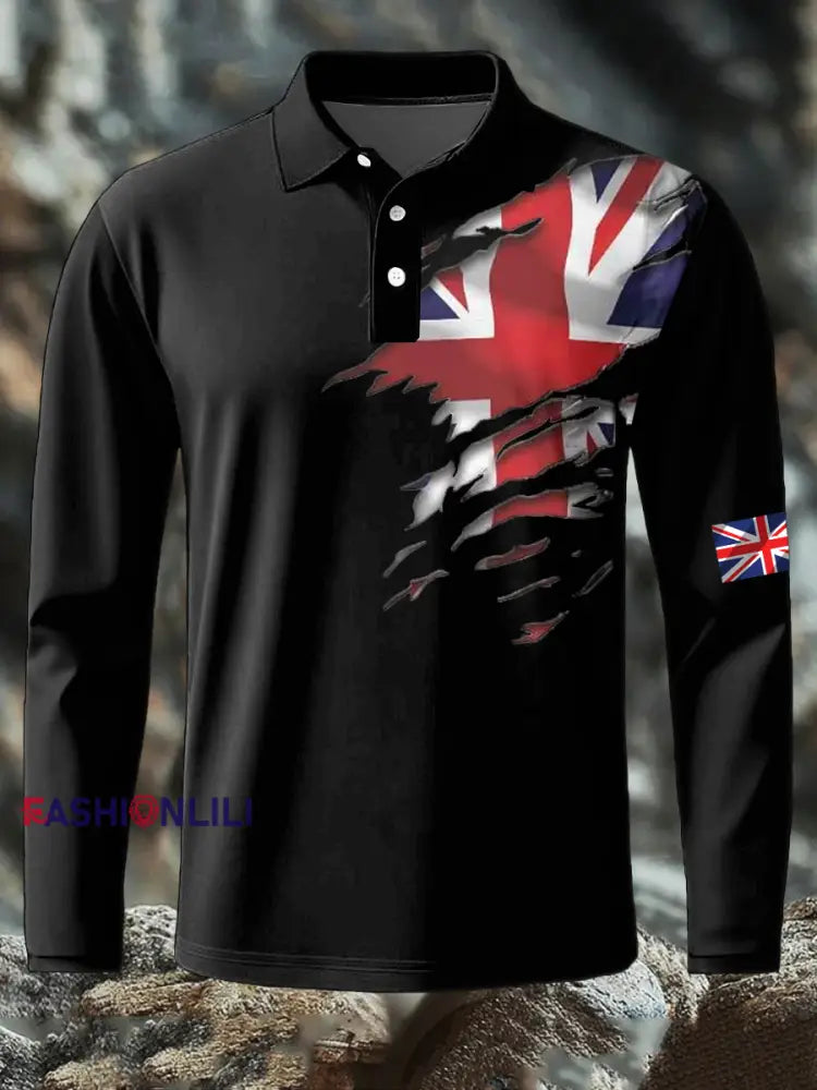 Men’s British Printed long sleeve shirt Black / S