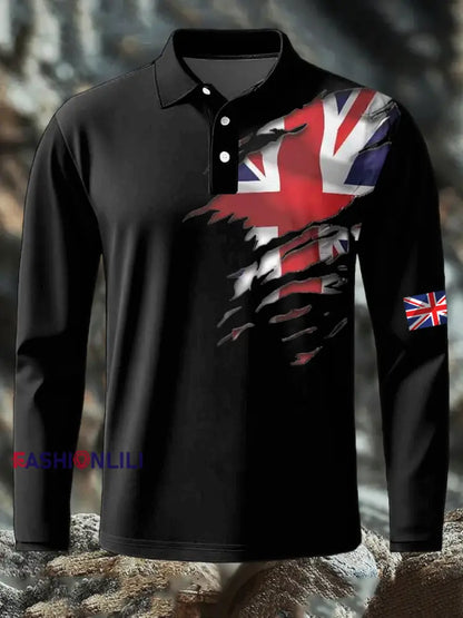 Men’s British Printed long sleeve shirt Black / S