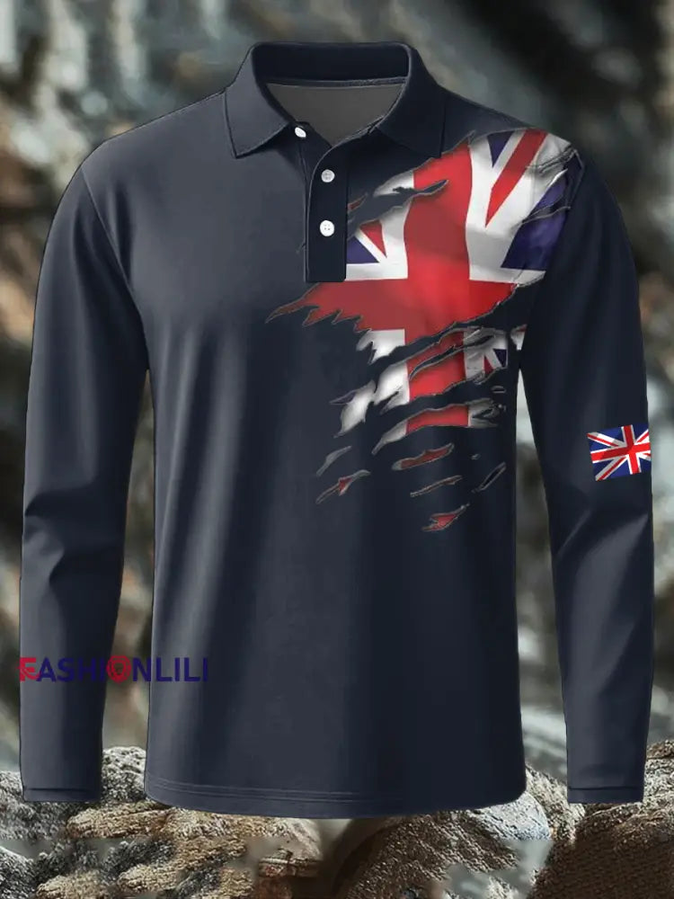 Men’s British Printed long sleeve shirt Navy Blue / S