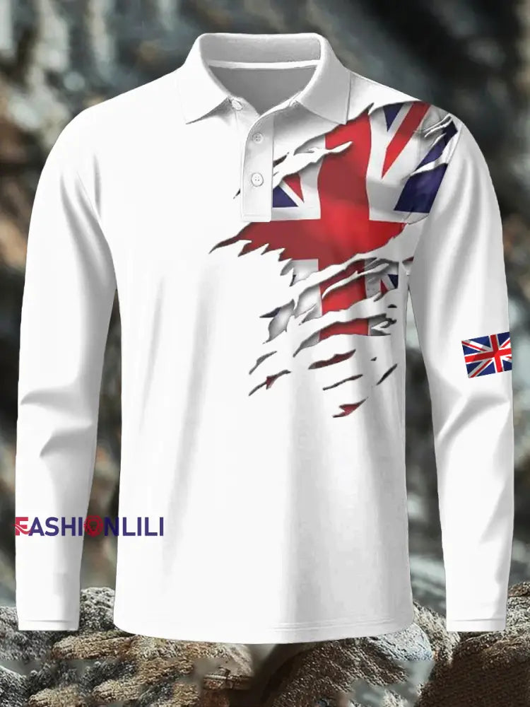 Men’s British Printed long sleeve shirt White / S