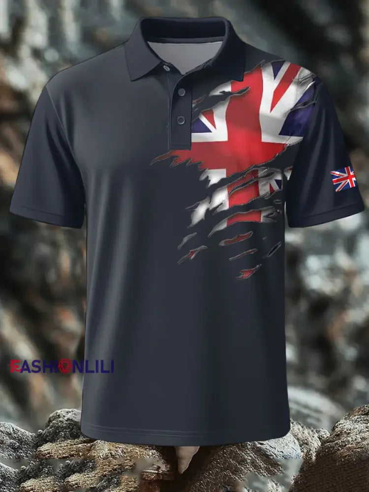 Men’s British Printed short sleeve shirt Navy Blue / S