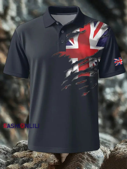 Men’s British Printed short sleeve shirt Navy Blue / S
