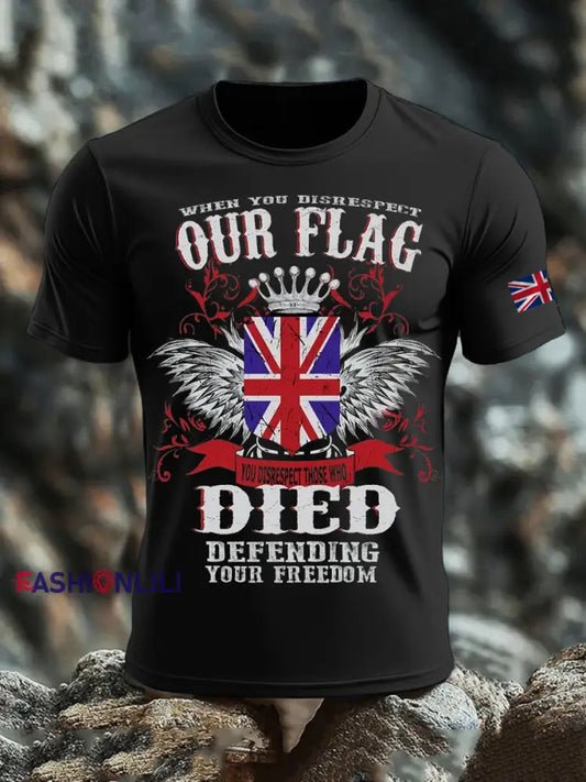 Men’s British Printed short sleeves t shirt Black / S
