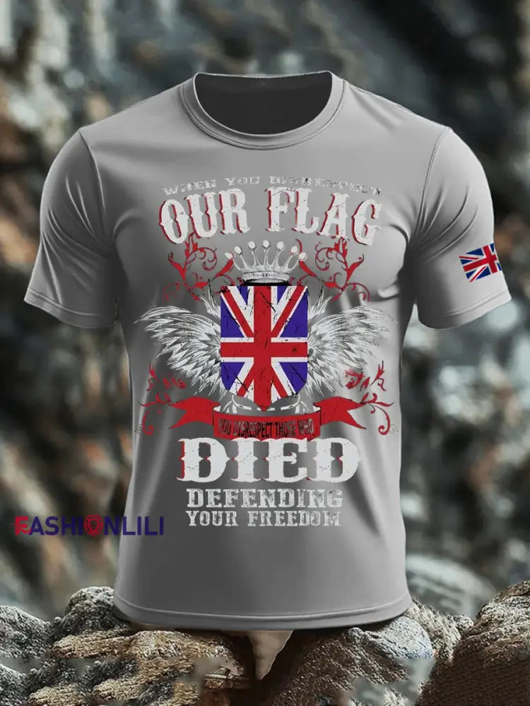 Men’s British Printed short sleeves t shirt Light Gray / S