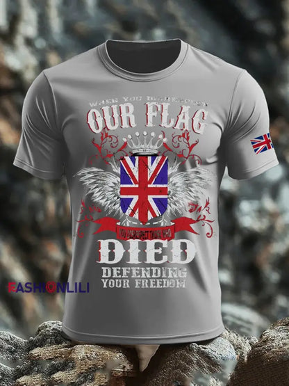 Men’s British Printed short sleeves t shirt Light Gray / S