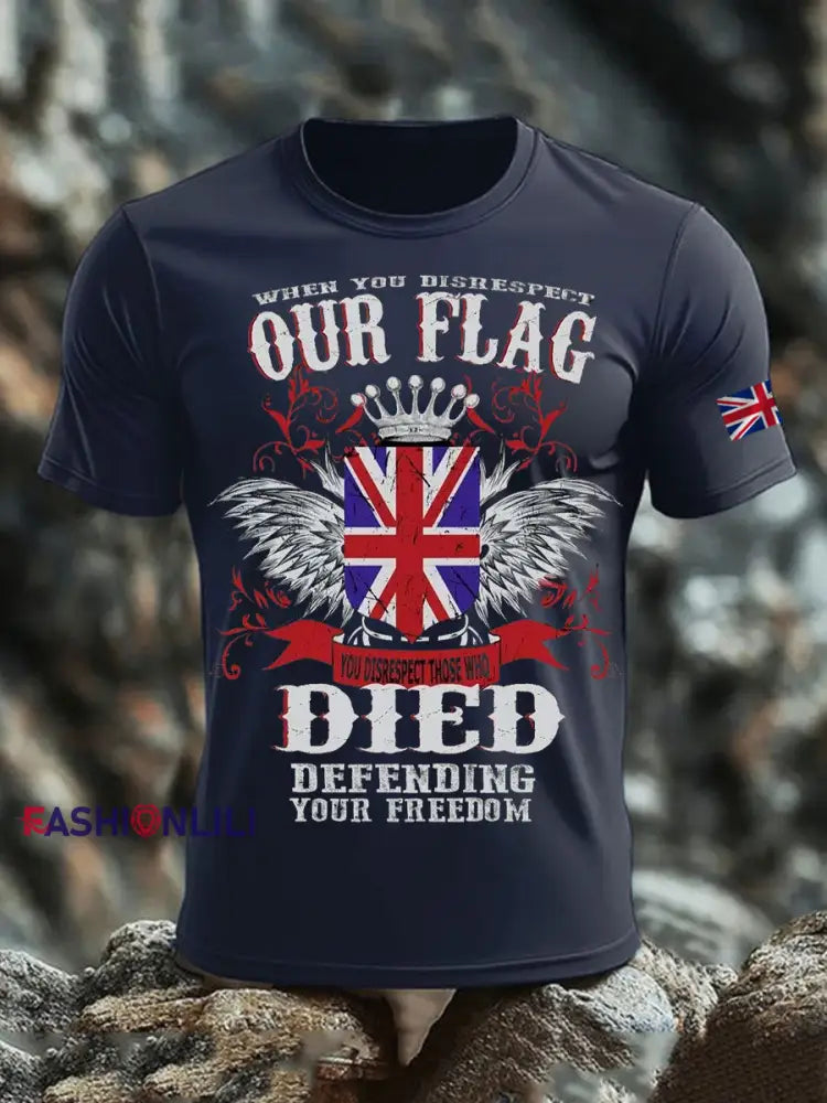 Men’s British Printed short sleeves t shirt Navy Blue / S