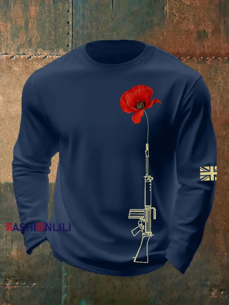 Men’s British Remembrance Day Crew Neck Sweatshirt Navy Blue / S