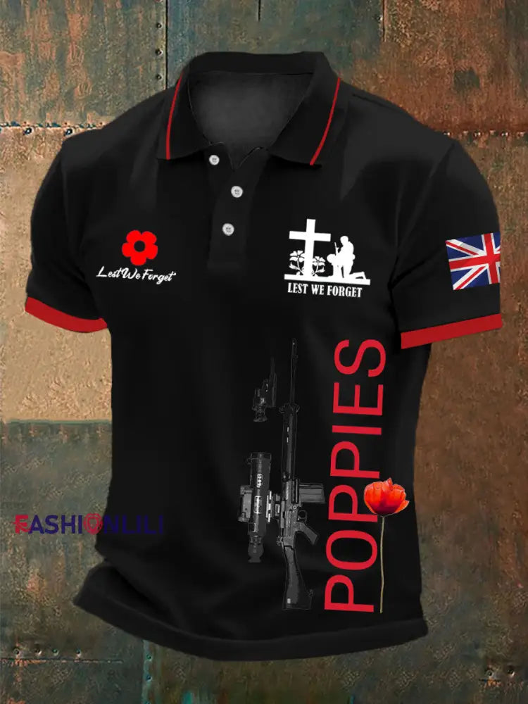 Men’s British Remembrance Day polo shirt Black / S