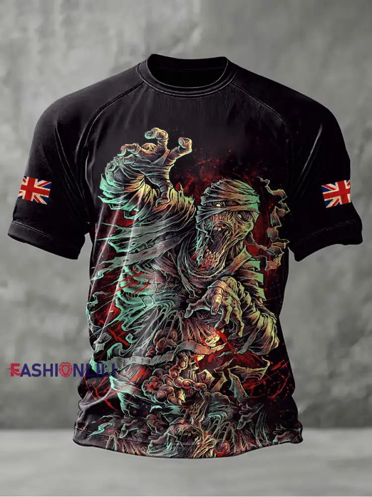 Men’s British Skeleton Printed Casual short sleeves t-shirt Black / S