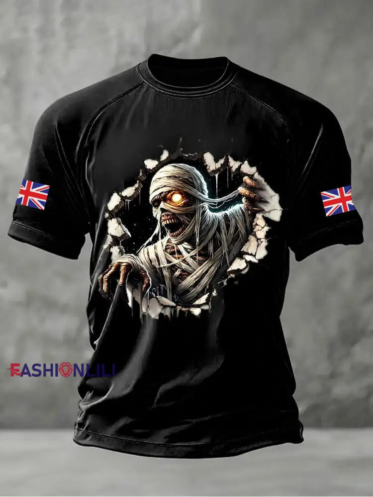 Men’s British Skeleton Printed Casual short sleeves t-shirt Black / S