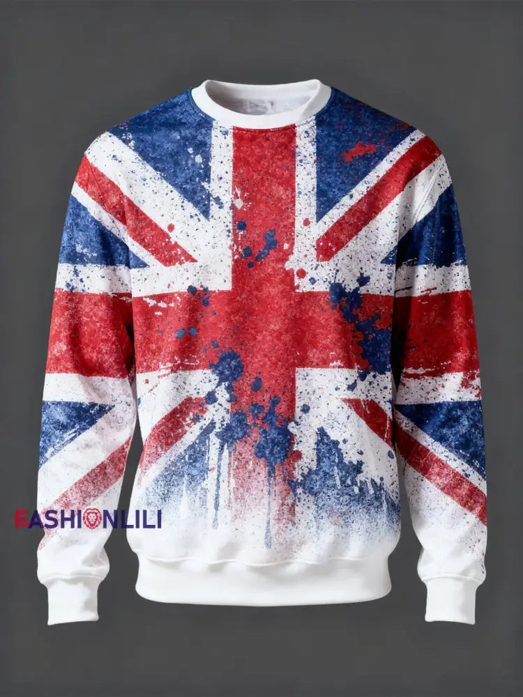 Men’s British style Crew Neck Sweatshirt As picture / S
