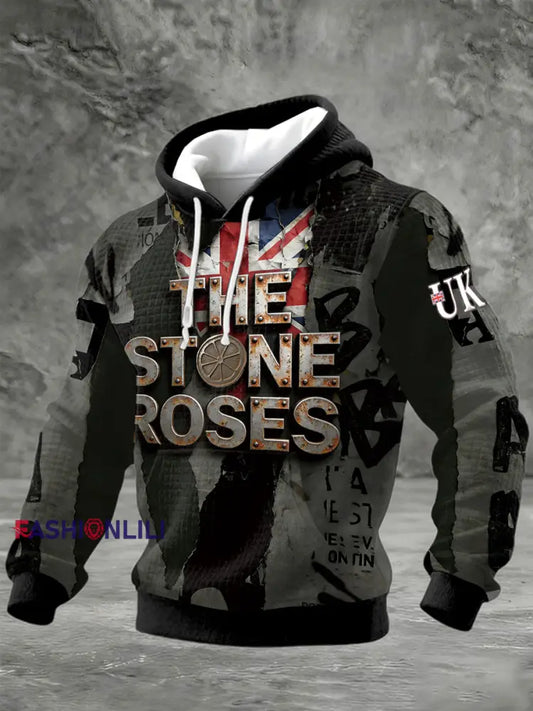 Men’s British The Stone Rose Patchwork Print Check Cotton Sweatshirt Black / S