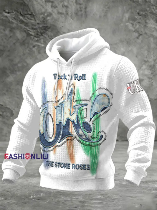 Men’s British The Stone Rose UK Print White Check Cotton Sweatshirt White / S