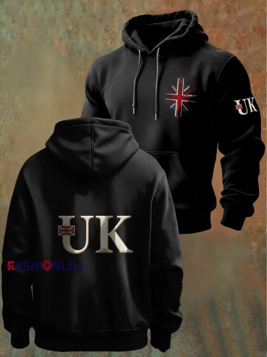 Men’s British Union Flag UK Casual Hooded Sweatshirt Black / S