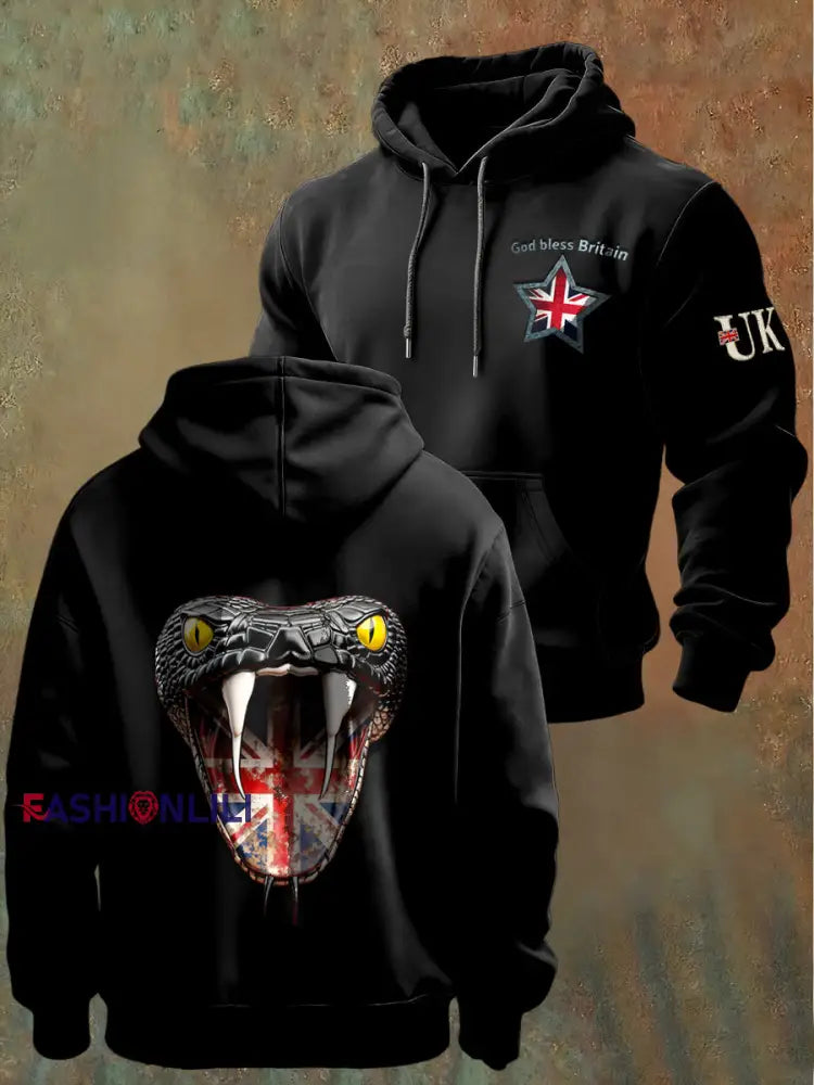 Men’s British Union Jack Casual Hooded Sweatshirt Black / S
