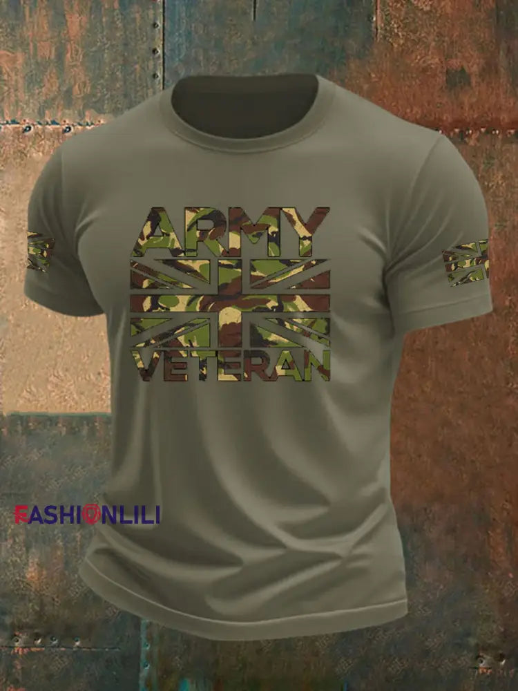 Men’s British Veteran imitation cotton short sleeved T shirt Army Green / S