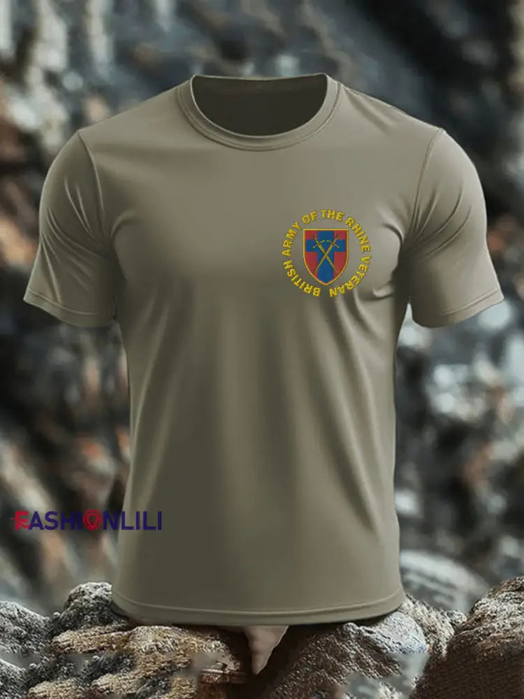 Men’s British Veteran imitation cotton short sleeved T shirt Army Green / S