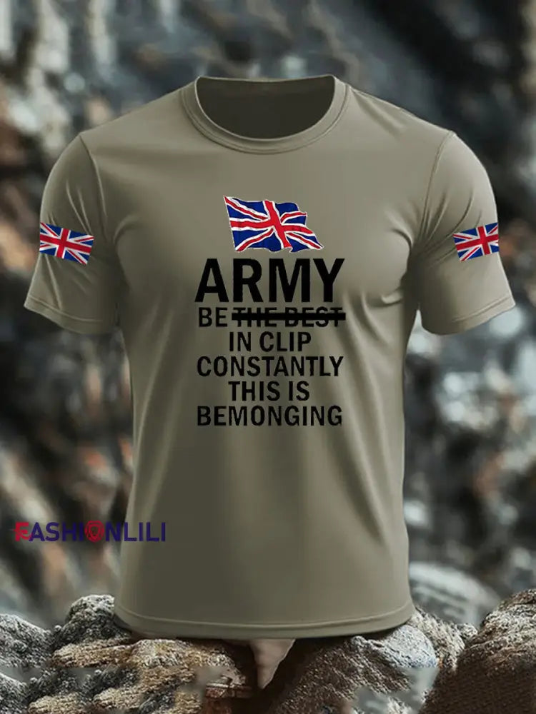 Men’s British Veteran imitation cotton short-sleeved T-shirt Army Green / S
