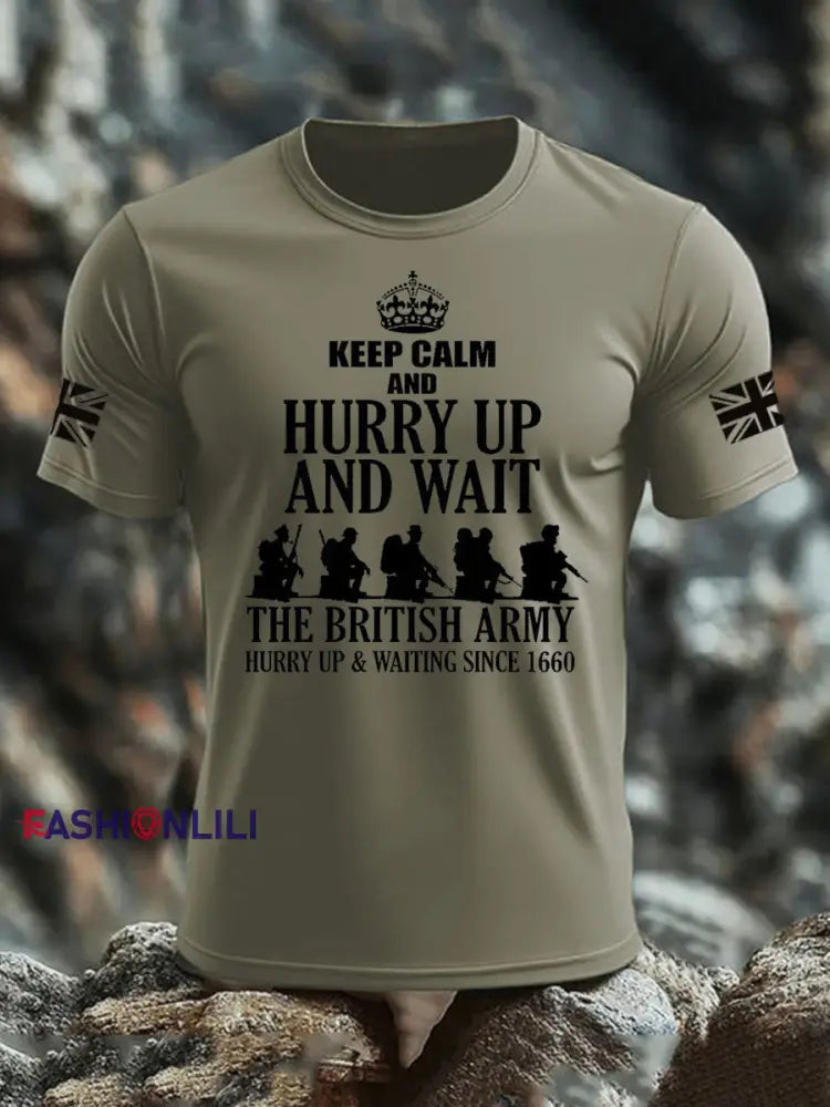 Men’s British Veteran imitation cotton short sleeved T shirt Army Green / S