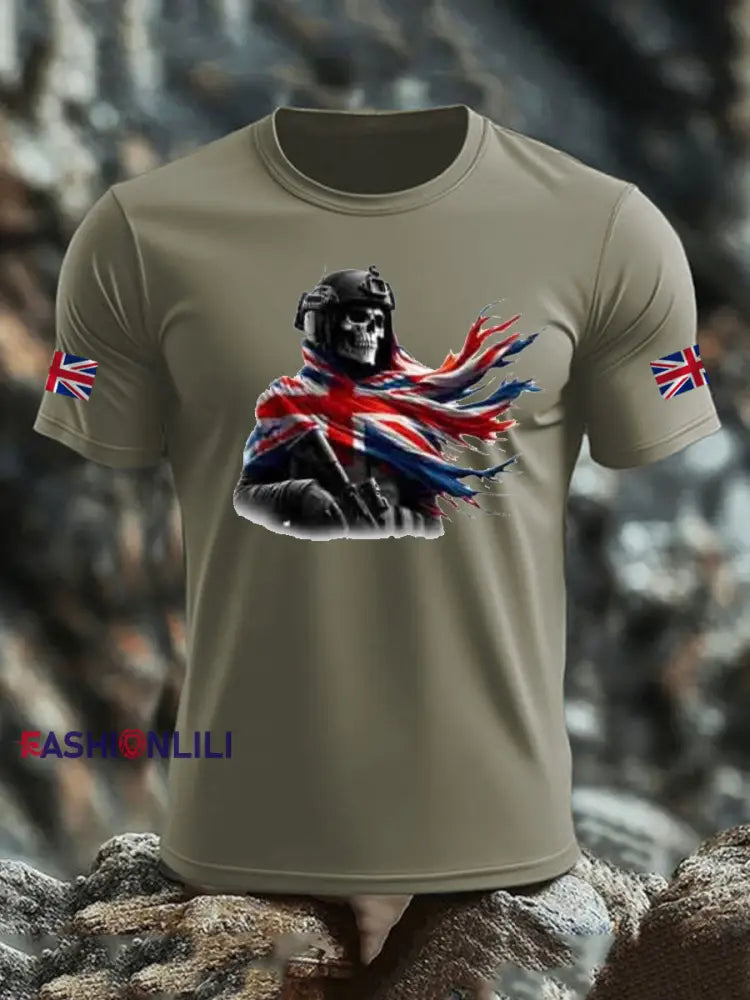Men’s British Veteran imitation cotton short sleeved T shirt Army Green / S