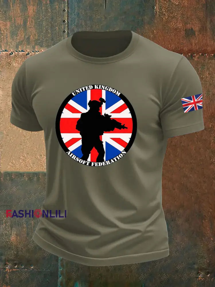 Men’s British Veteran imitation cotton short-sleeved T-shirt Army Green / S