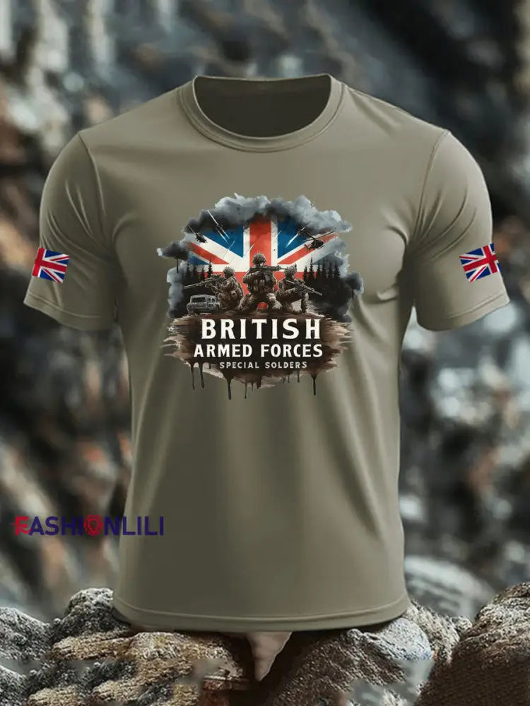 Men’s British Veteran imitation cotton short sleeved T shirt Army Green / S