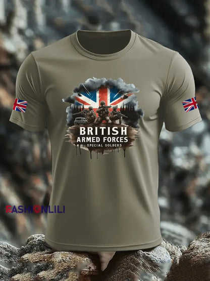 Men’s British Veteran imitation cotton short sleeved T shirt Army Green / S