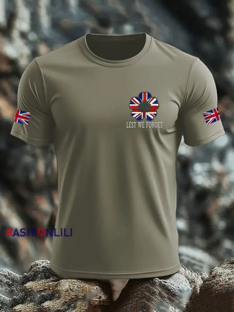 Men’s British Veteran imitation cotton short sleeved T shirt Army Green / S