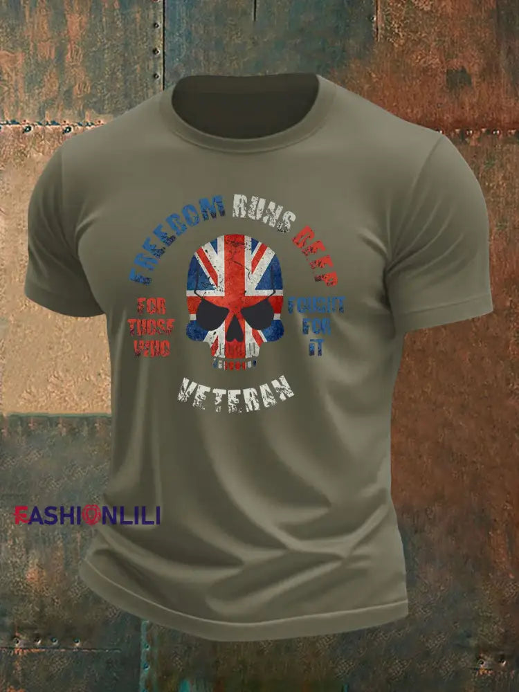 Men’s British Veteran imitation cotton short-sleeved T-shirt Army Green / S