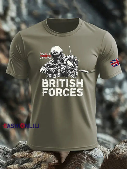 Men’s British Veteran imitation cotton short-sleeved T-shirt Army Green / S