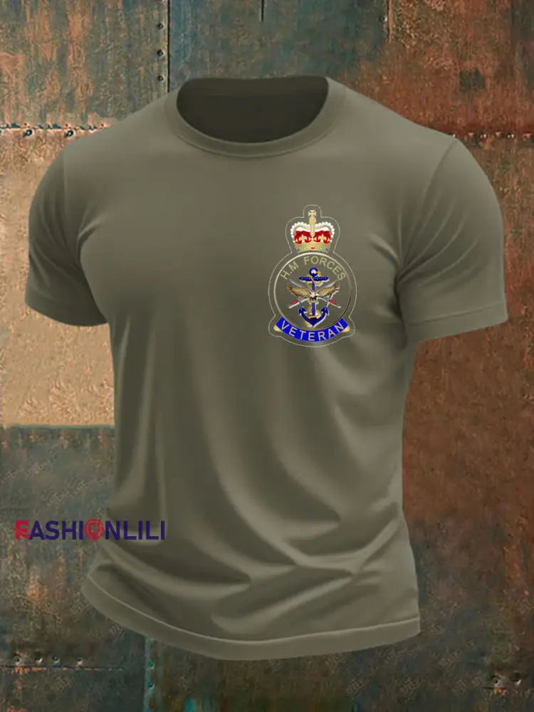 Men’s British Veteran imitation cotton short sleeved T shirt Army Green / S