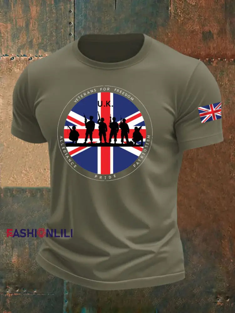 Men’s British Veteran imitation cotton short-sleeved T-shirt Army Green / S