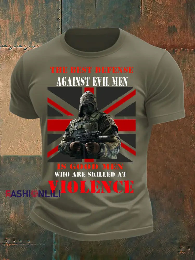 Men’s British Veteran imitation cotton short-sleeved T-shirt Army Green / S