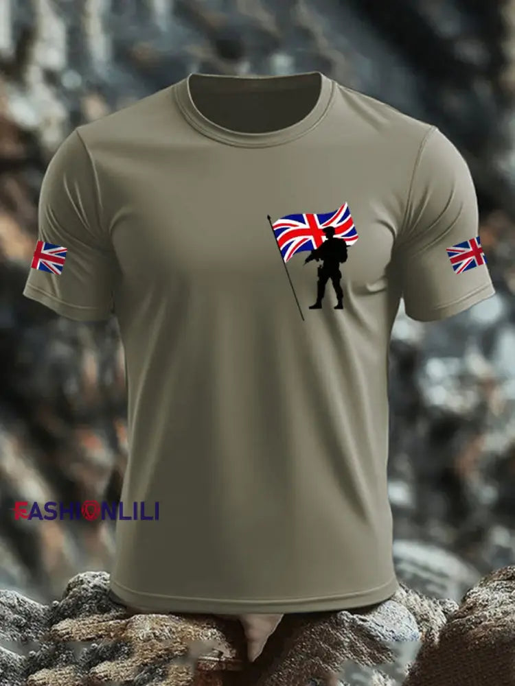 Men’s British Veteran imitation cotton short sleeved T shirt Army Green / S