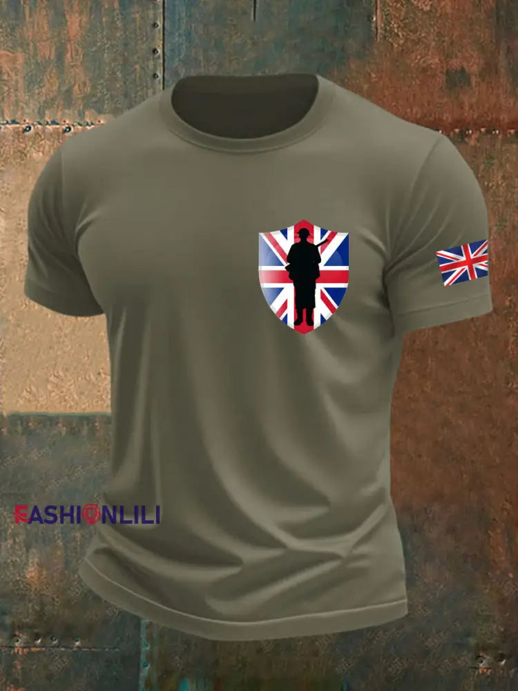 Men’s british veteran imitation cotton short sleeved T shirt Army Green / S
