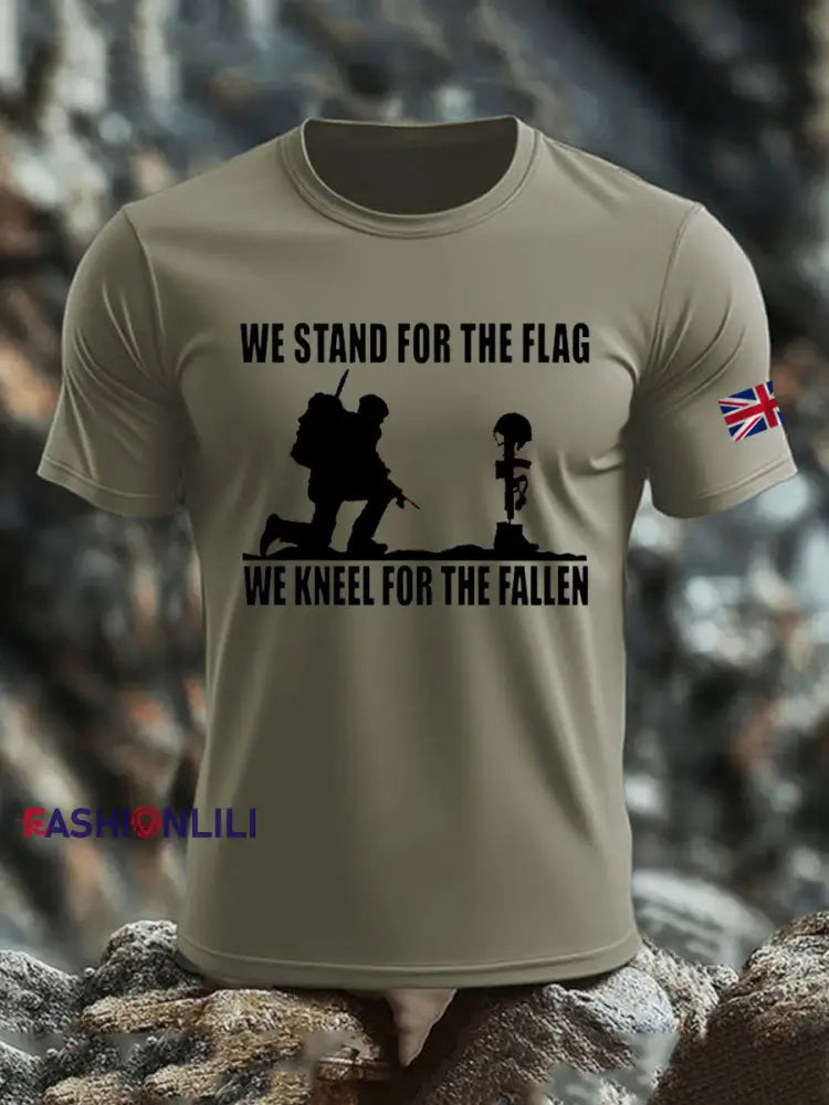 Men’s British Veteran imitation cotton short-sleeved T-shirt Army Green / S