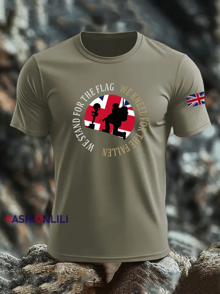 Men’s British Veteran imitation cotton short-sleeved T-shirt Army Green / S