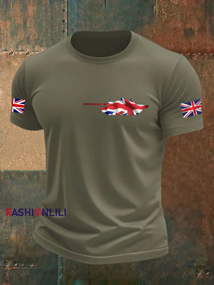 Men’s British Veteran imitation cotton short sleeved T shirt Army Green / S