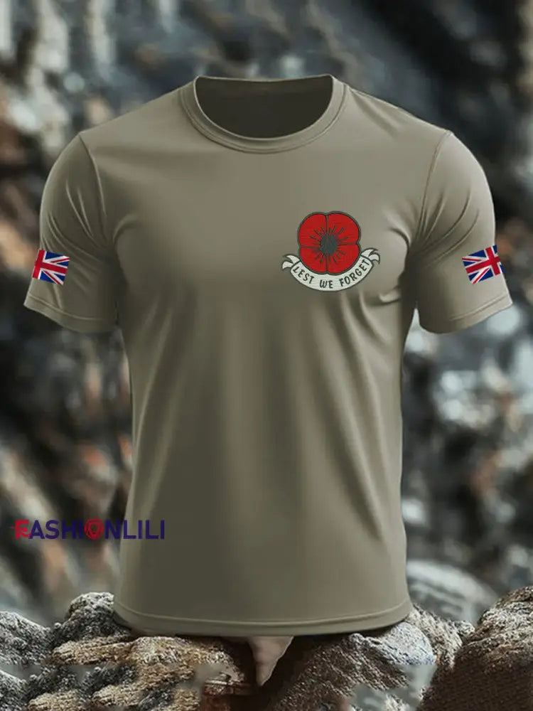 Men’s British Veteran imitation cotton short sleeved T shirt Army Green / S