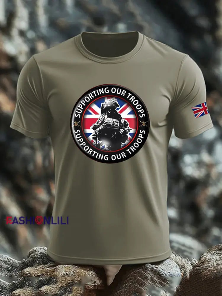 Men’s British Veteran imitation cotton short-sleeved T-shirt Army Green / S