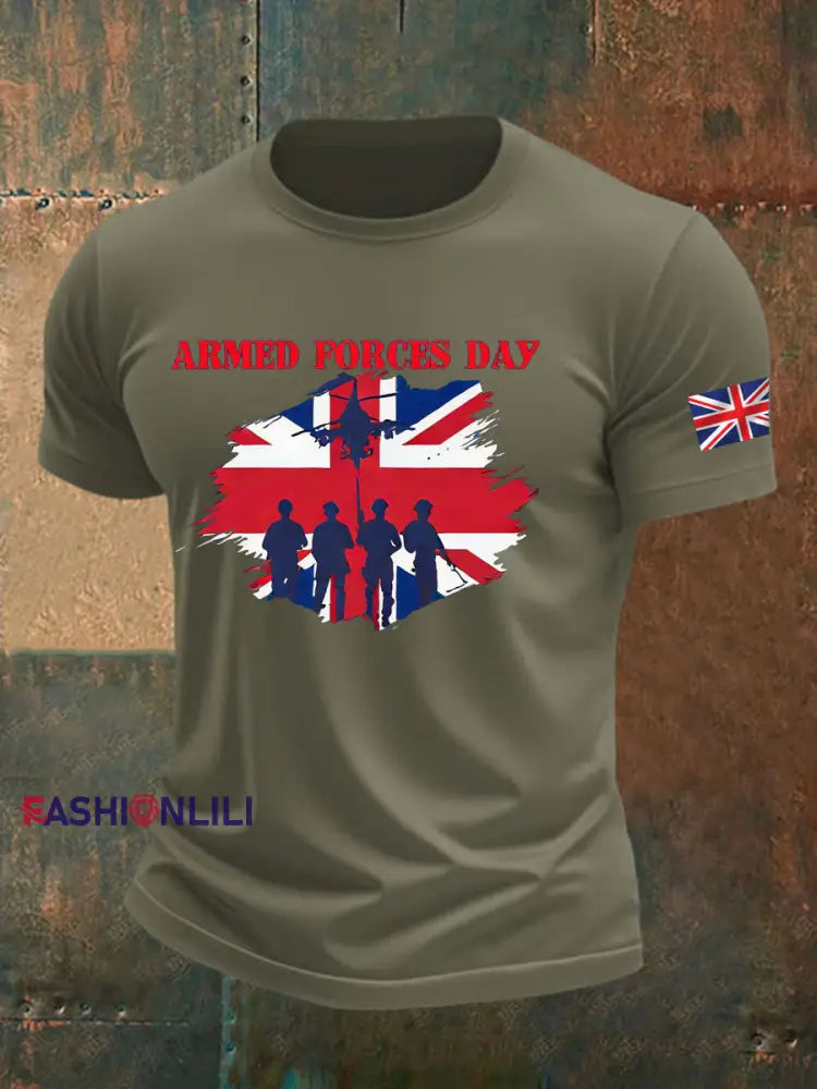 Men’s british veteran imitation cotton short sleeved T shirt Army Green / S