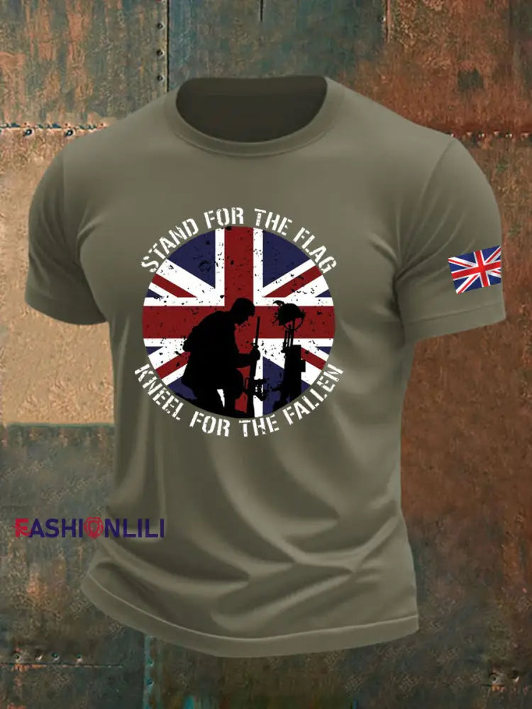 Men’s british veteran imitation cotton short sleeved T shirt Army Green / S