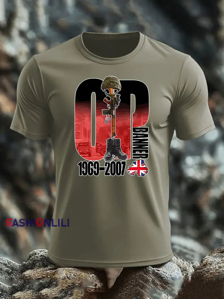 Men’s British Veteran imitation cotton short-sleeved T-shirt Army Green / S