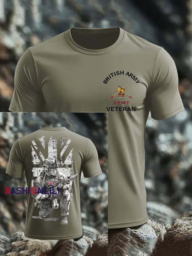 Men’s British Veteran imitation cotton short-sleeved T-shirt Army Green / S