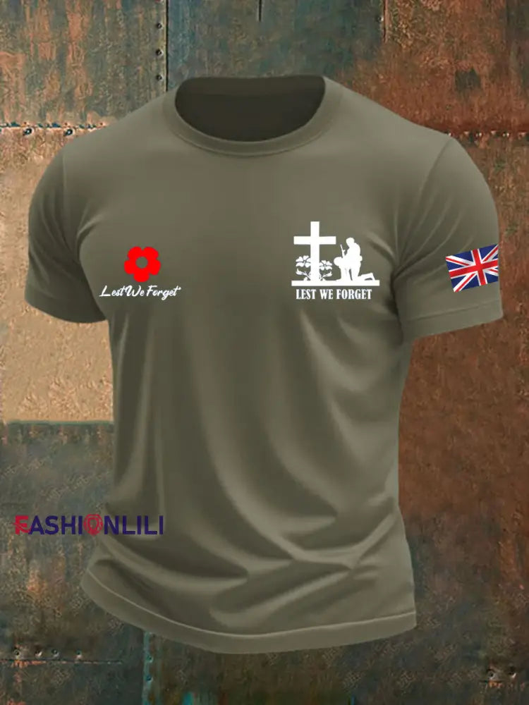 Men’s british veteran imitation cotton short sleeved T shirt Army Green / S