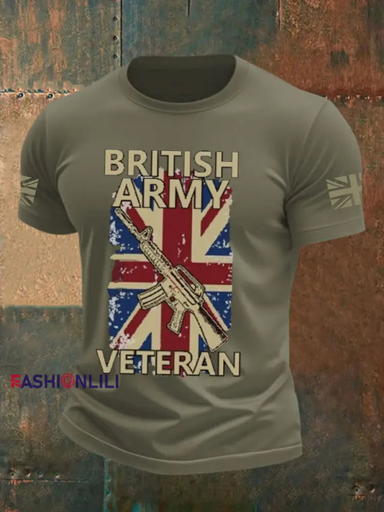 Men’s british veteran imitation cotton short sleeved T shirt Army Green / S