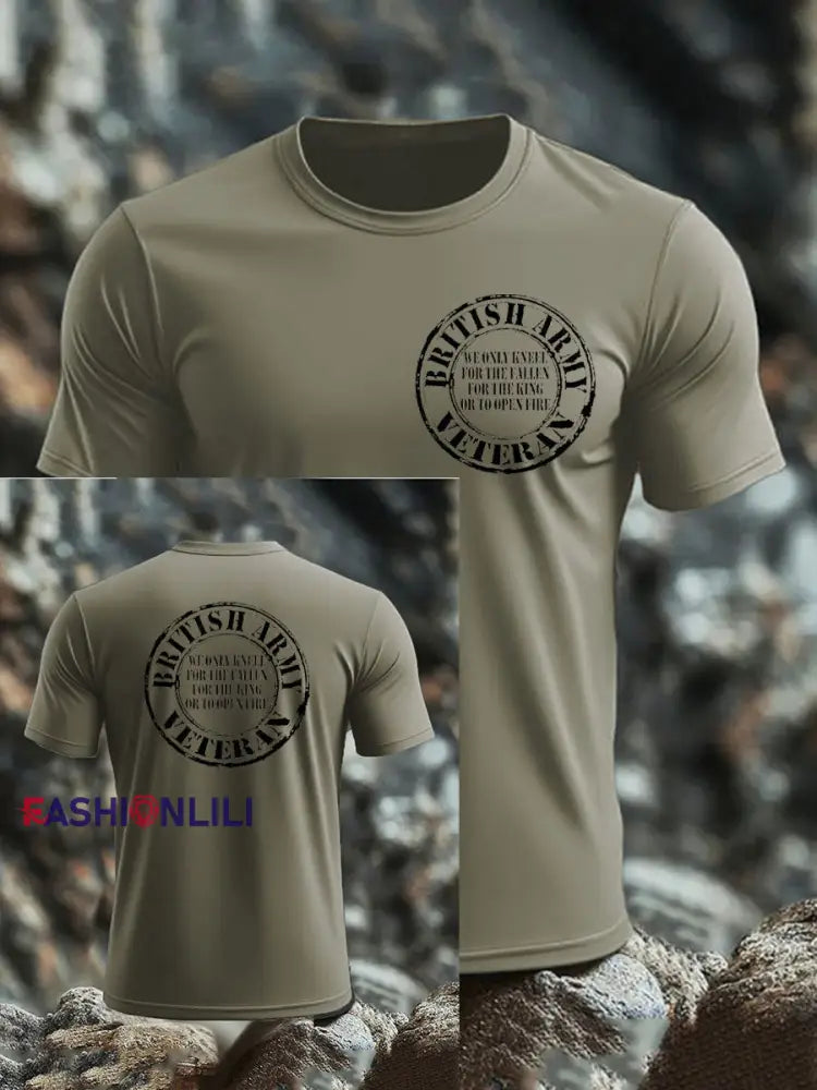 Men’s British Veteran imitation cotton short-sleeved T-shirt Army Green / S