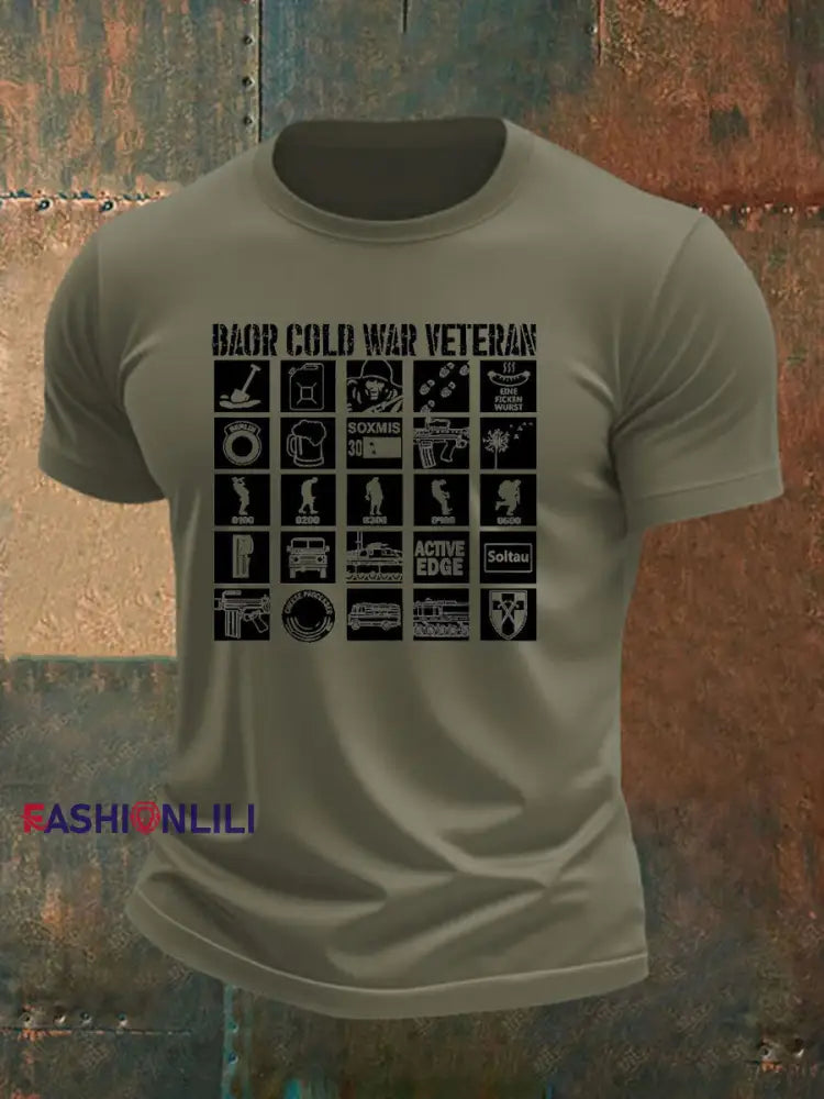 Men’s British Veteran imitation cotton short sleeved T shirt Army Green / S